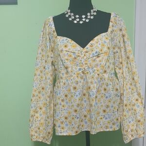 Old Navy Yellow and White Floral Blouse